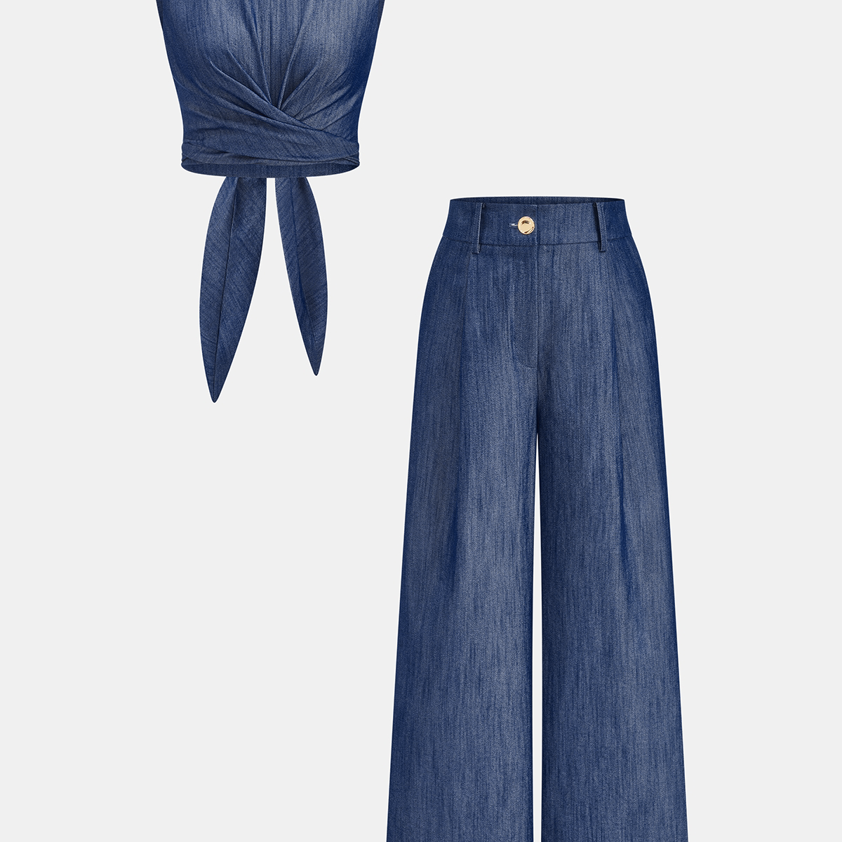 Cross-Tie Crop Top & Wide-Leg Pants Set