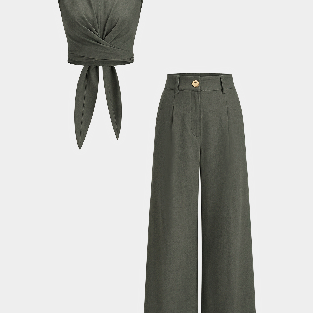 Cross-Tie Crop Top & Wide-Leg Pants Set