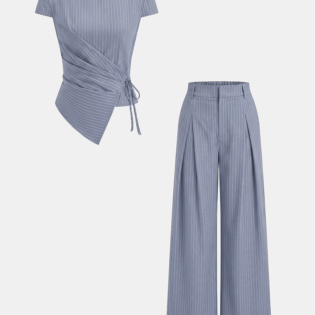 Pinstripe Wrap Tie Top & Pants Set