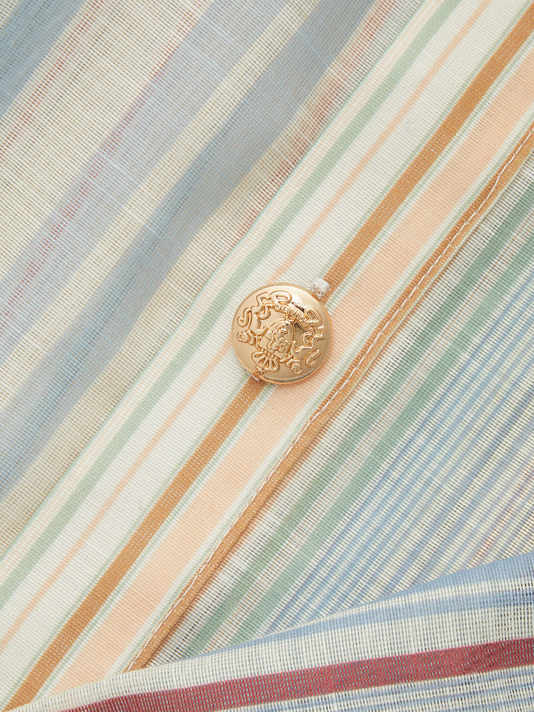 Semi-Sheer Rainbow Striped Tie Waist Blouse