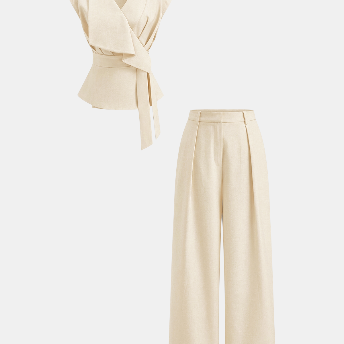 Wrap Front Fitted Top & Pleated Pants Set