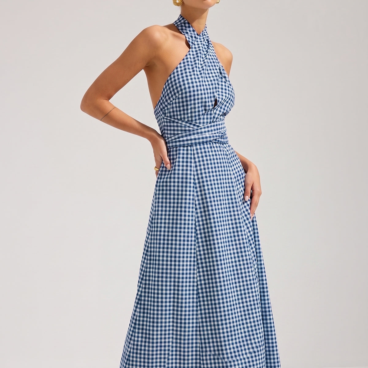 Gingham Halter Cotton Maxi Dress