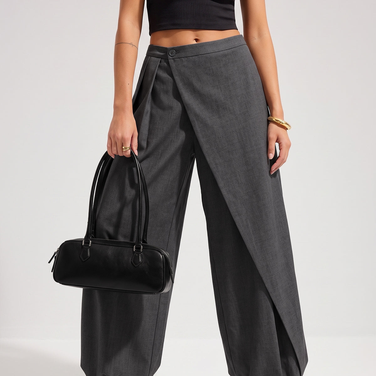 Asymmetric Overlay Loose Wide Leg Pants