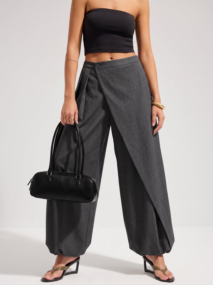 Asymmetric Overlay Loose Wide Leg Pants