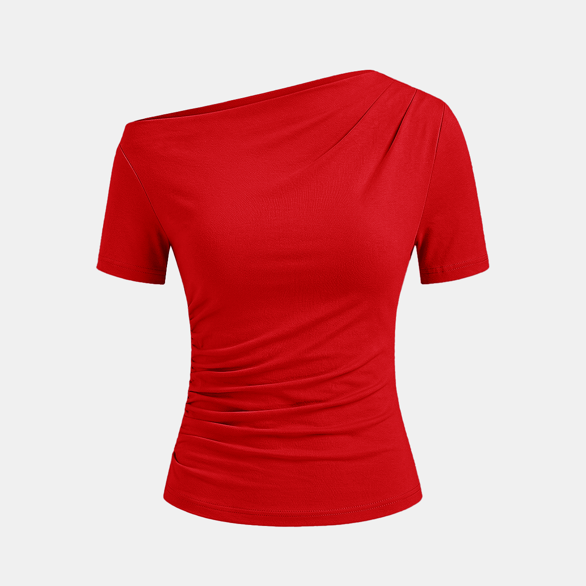 Ruched Off Shoulder Slim Short Sleeve Top