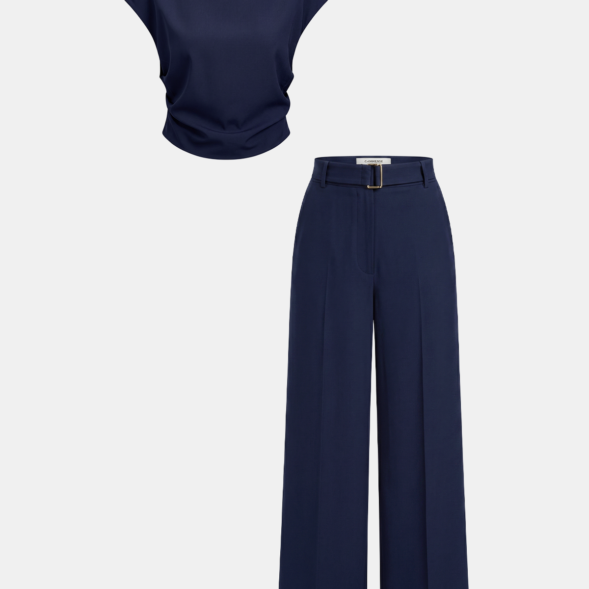 Sleeveless Ruched Top & Wide-Leg Pants Set