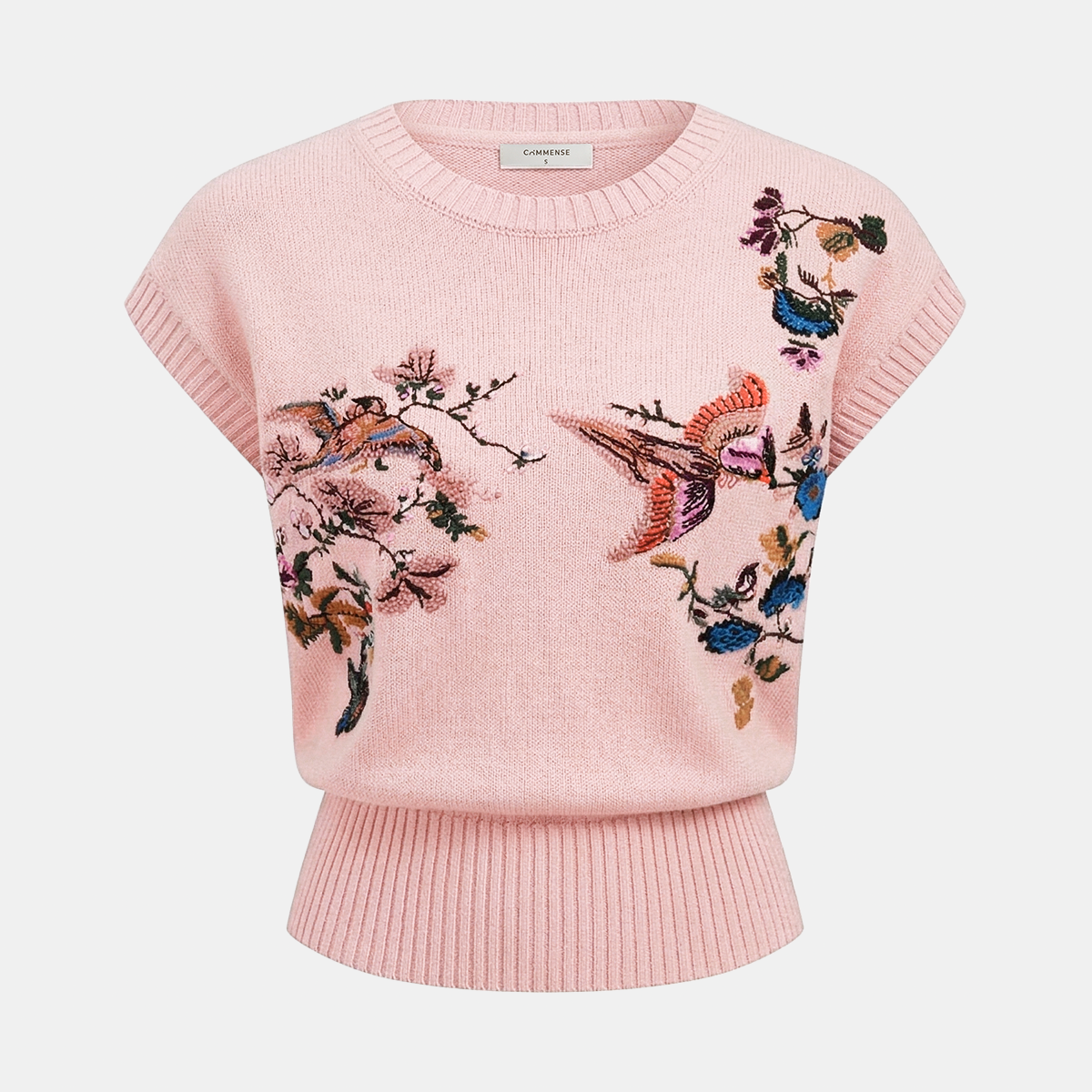 Embroidered Floral Bird Knit Vest