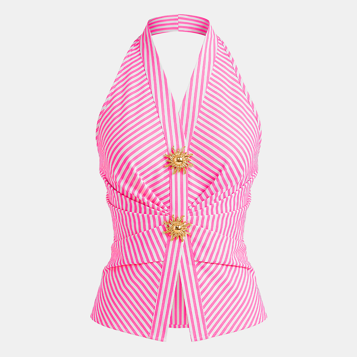 Cotton Blend Striped Halter Top