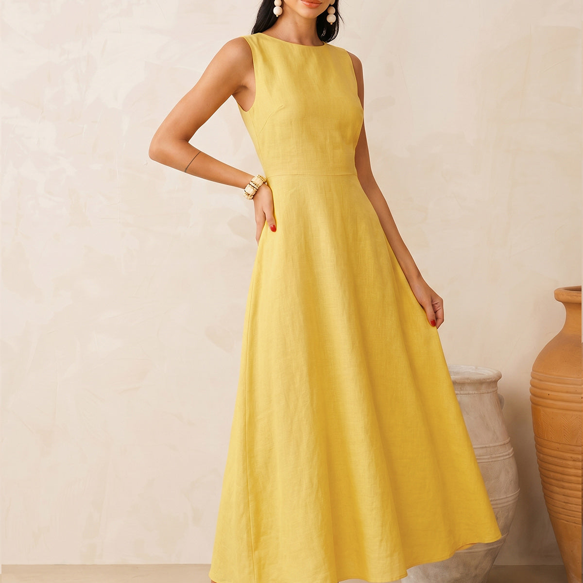 Sleeveless Linen Blend Maxi Dress
