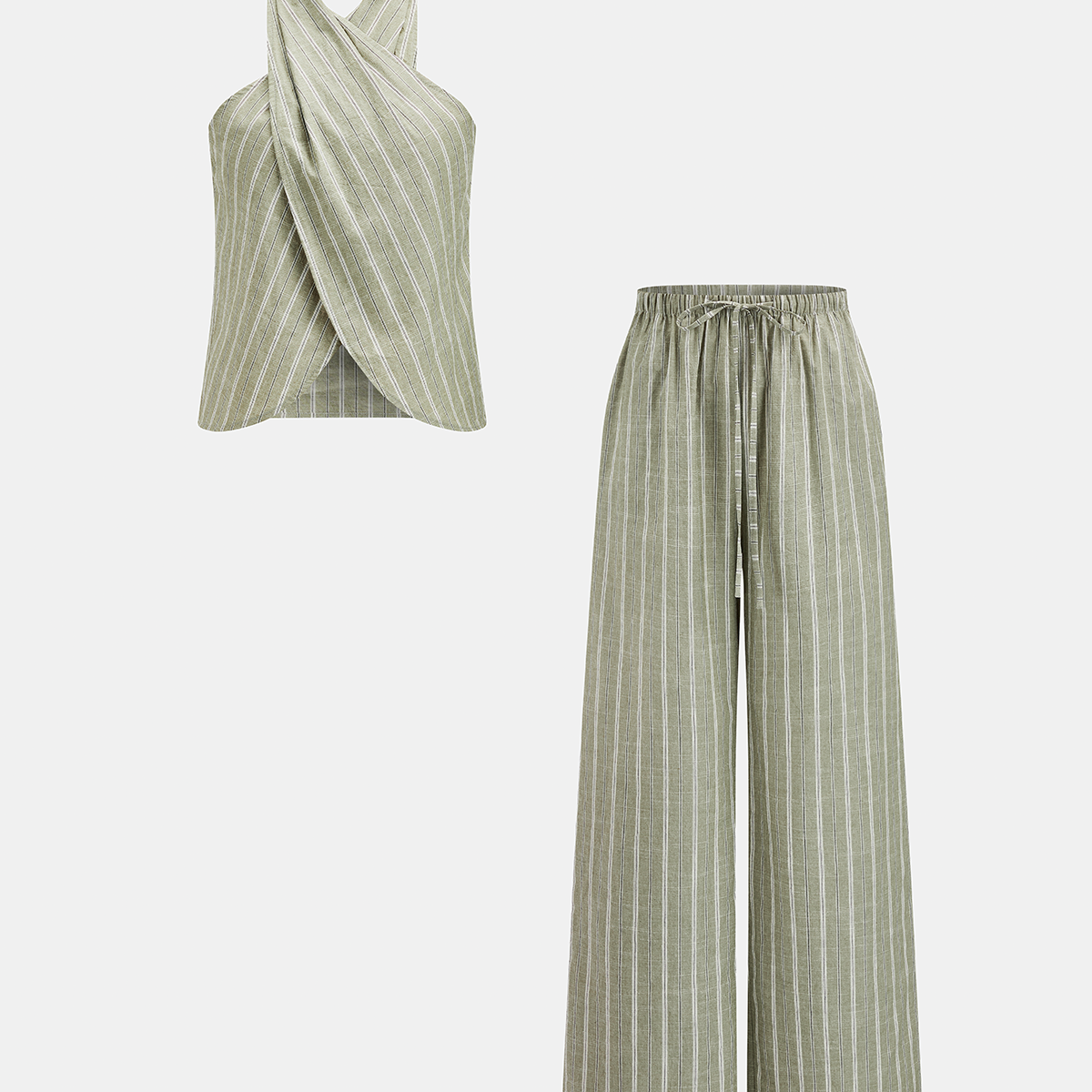 Striped Cotton Linen Halter Top & Pant Set