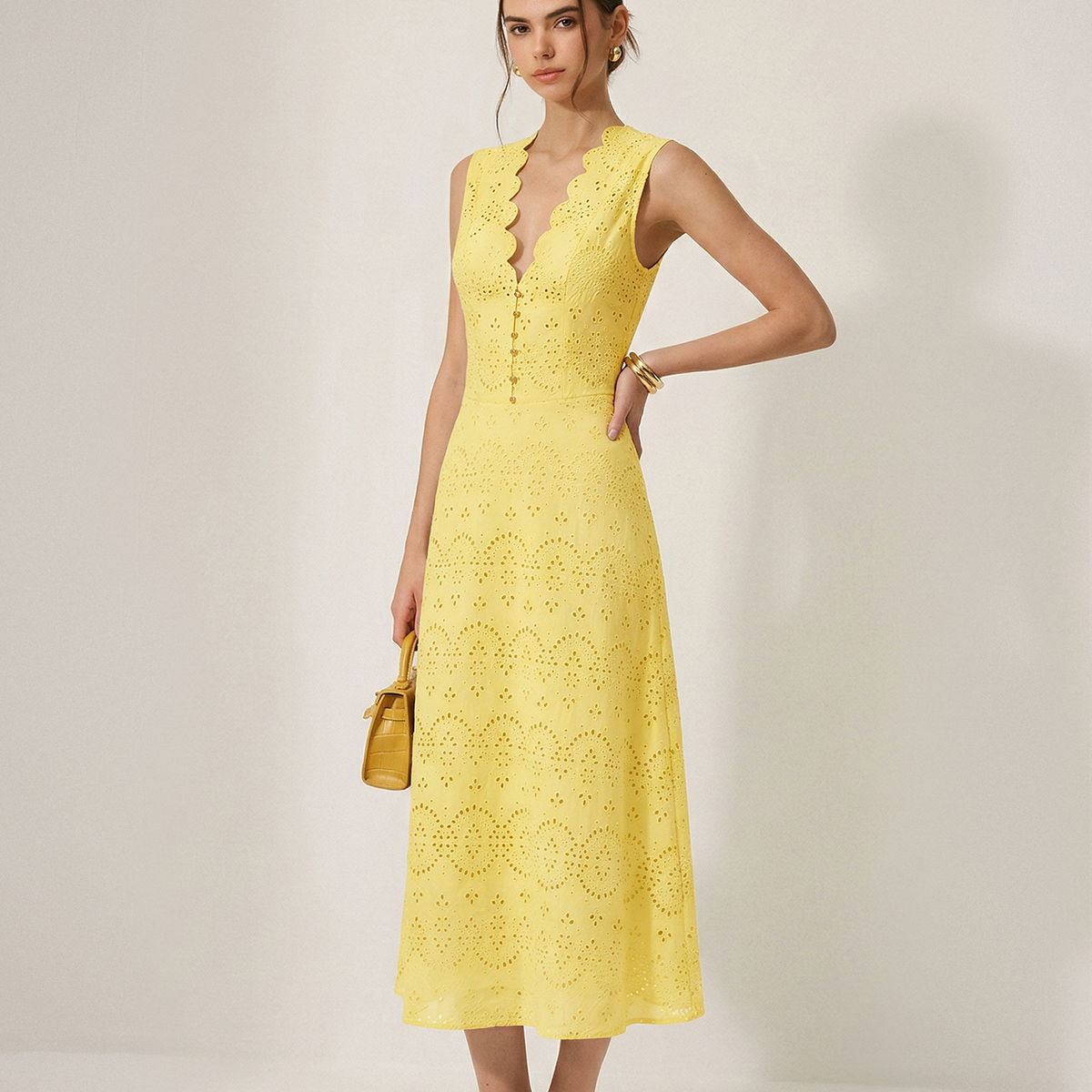 Cotton Sleeveless Embroidered Eyelet Dress