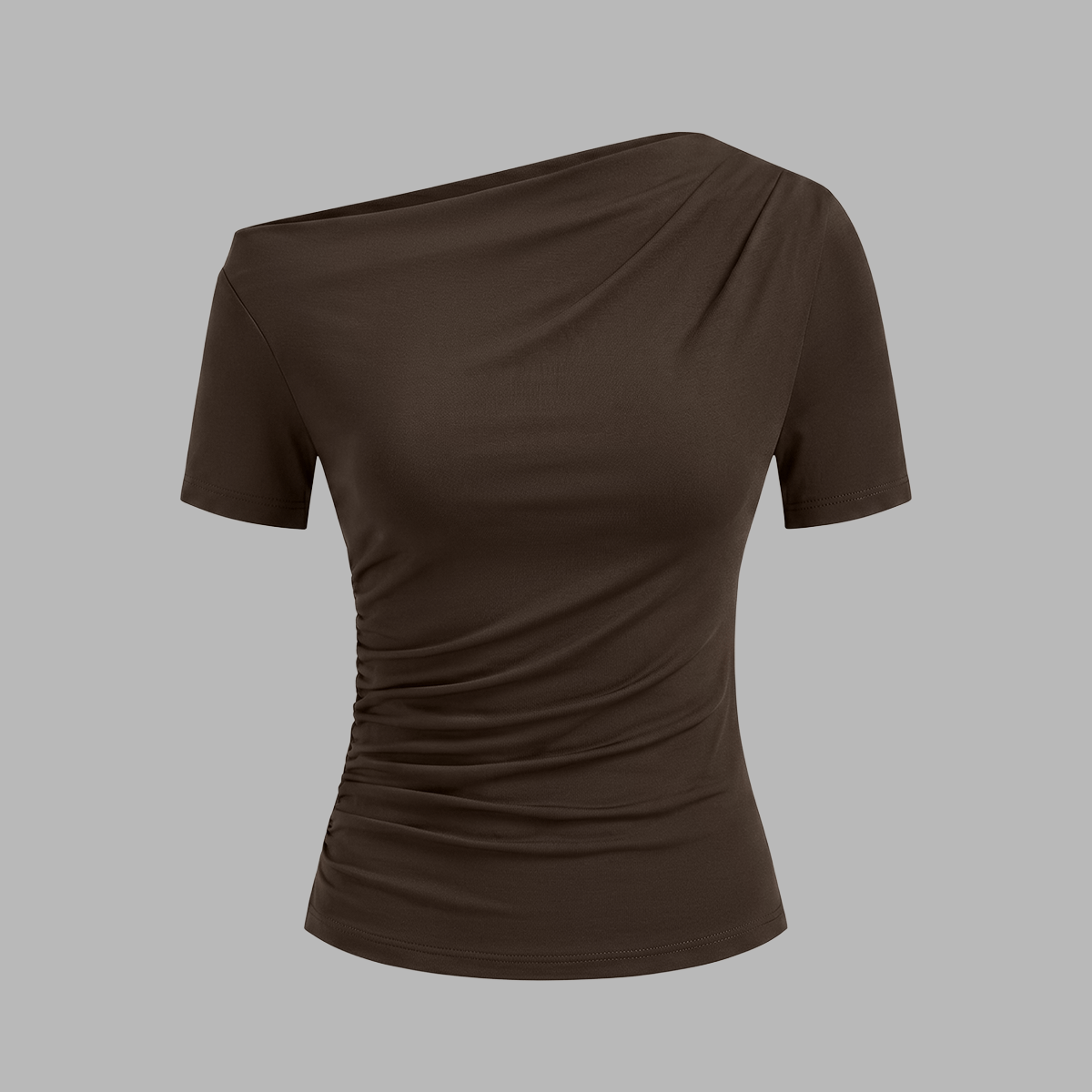Ruched Off Shoulder Slim Short Sleeve Top