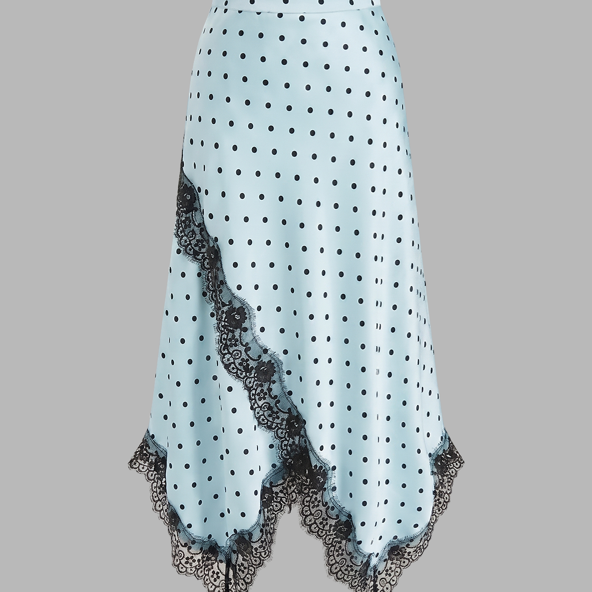 Polka Dot Lace Trim Asymmetric Midi Skirt