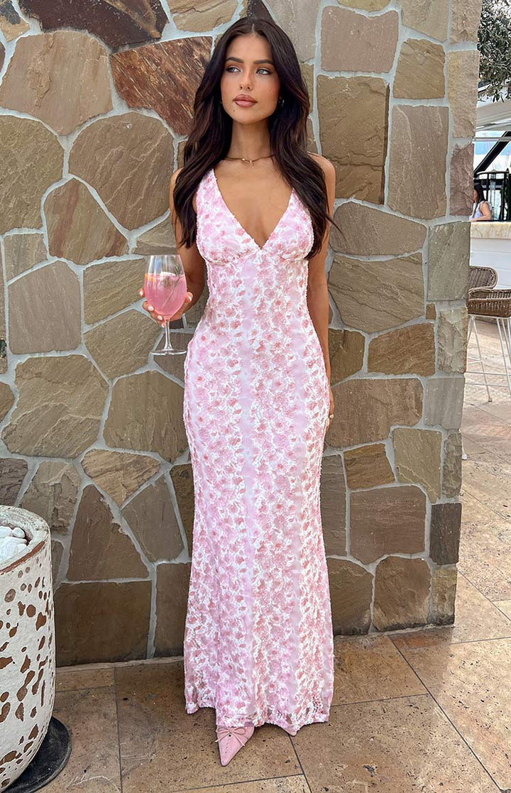 Olivia Pink Lace Maxi Dress