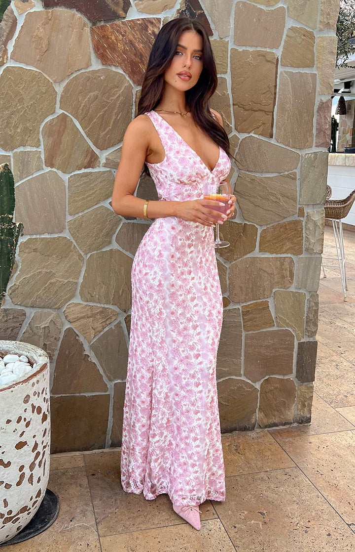 Olivia Pink Lace Maxi Dress