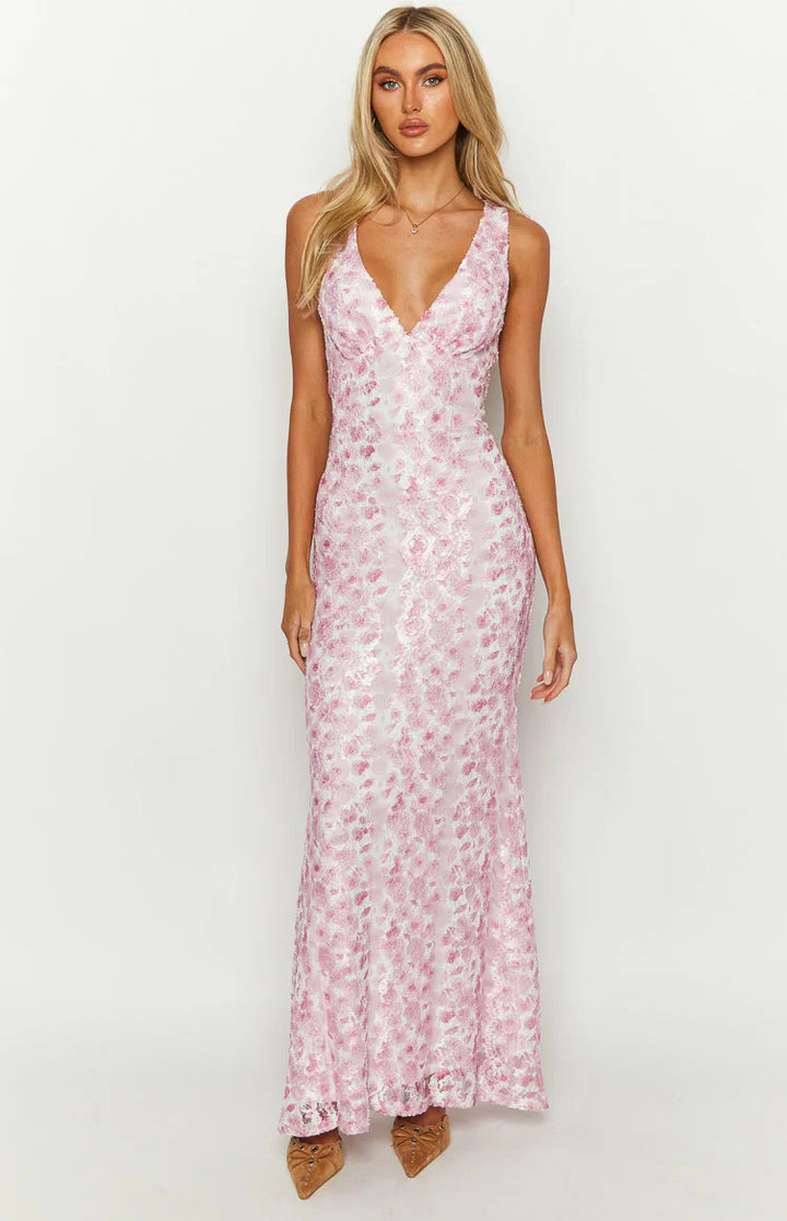 Olivia Pink Lace Maxi Dress