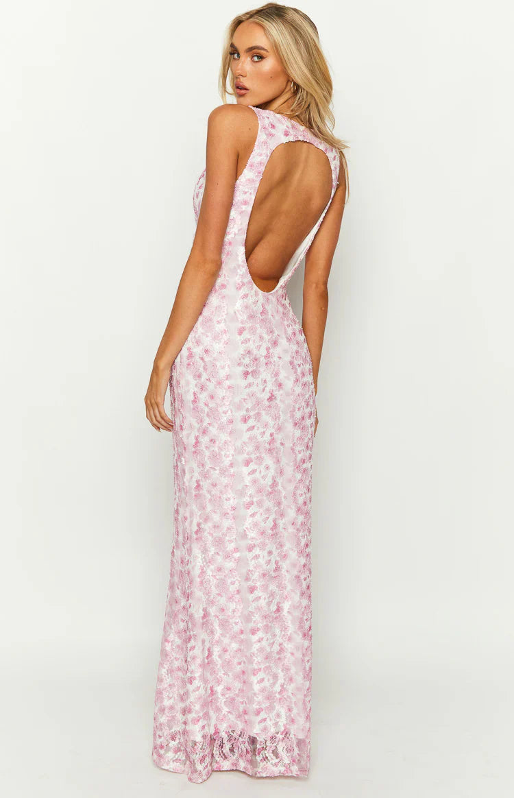 Olivia Pink Lace Maxi Dress