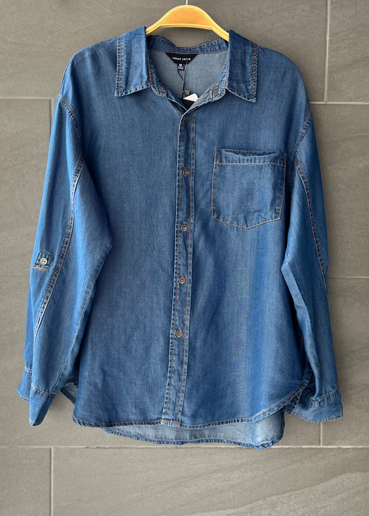 Naked Zebra Tencel Button Up Shirt (Mid Blue)