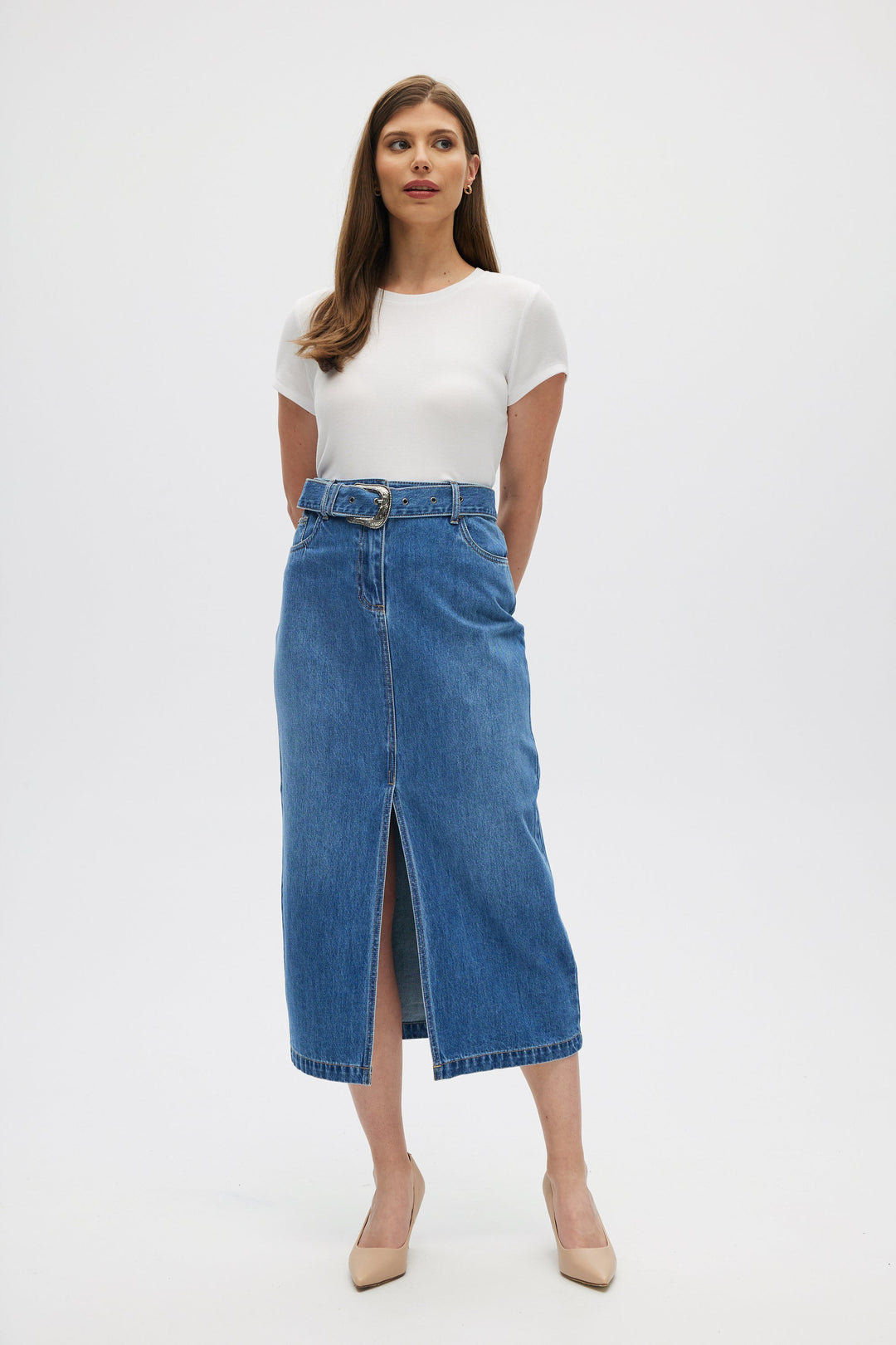 Denim Style Midi Skirt