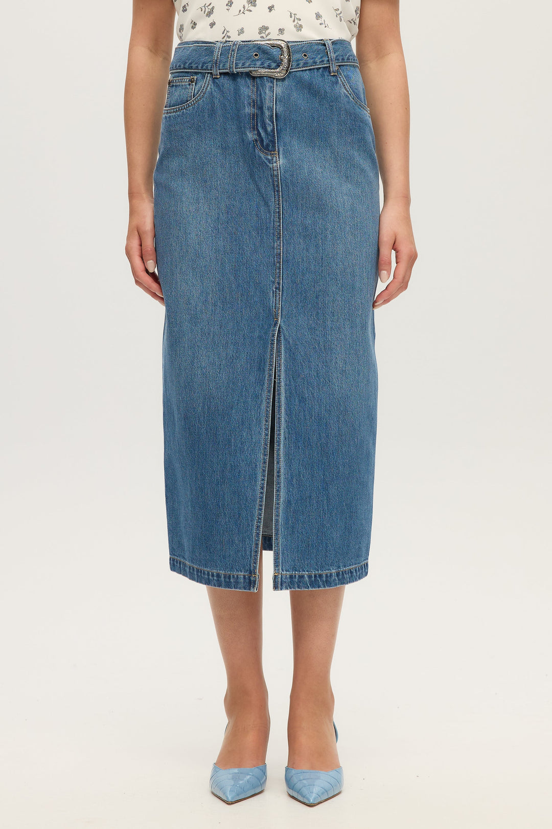 Denim Style Midi Skirt