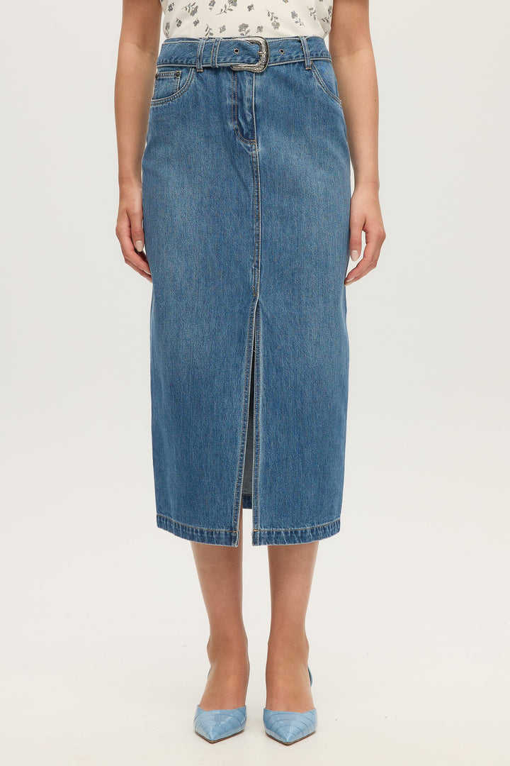 Denim Style Midi Skirt