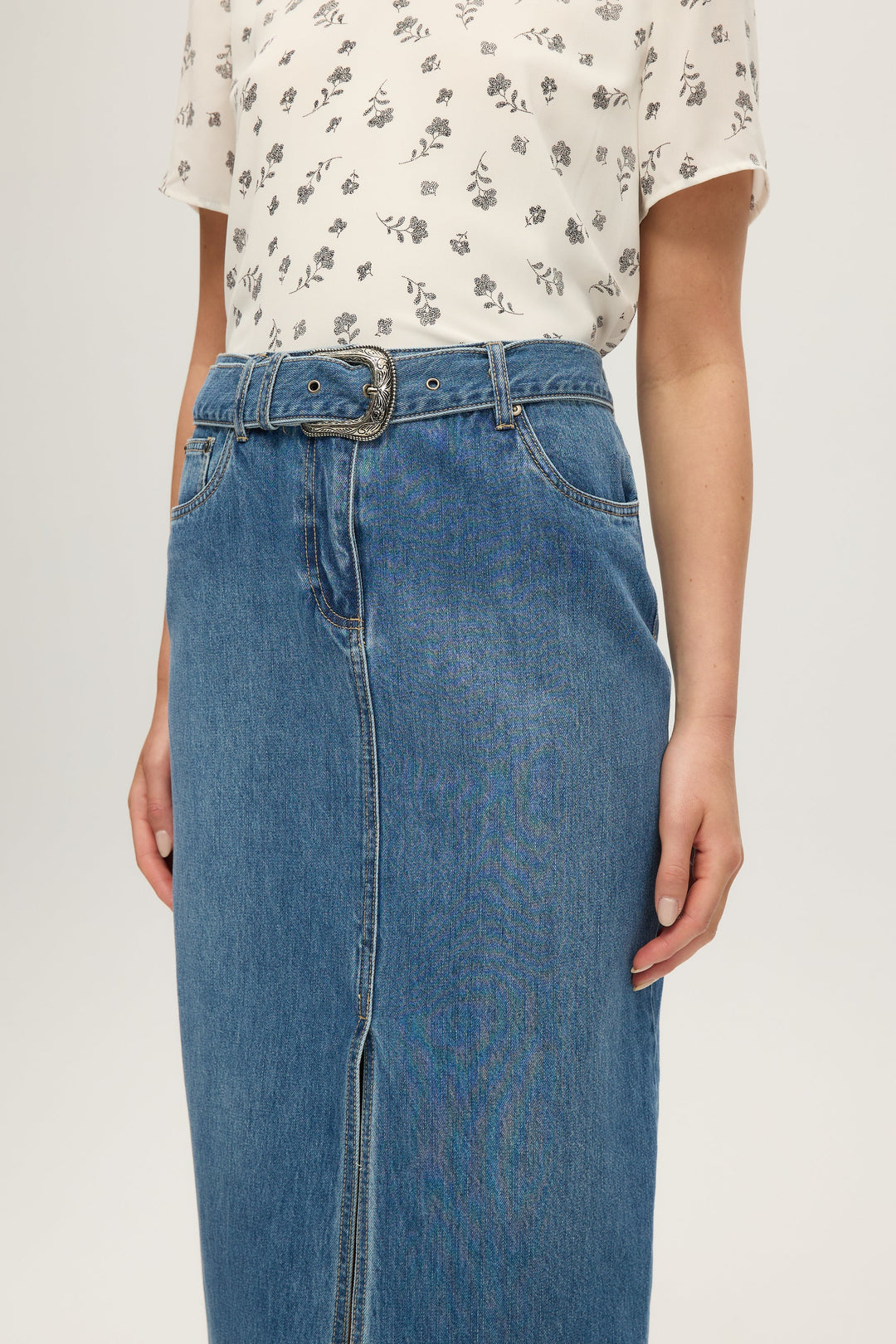 Denim Style Midi Skirt