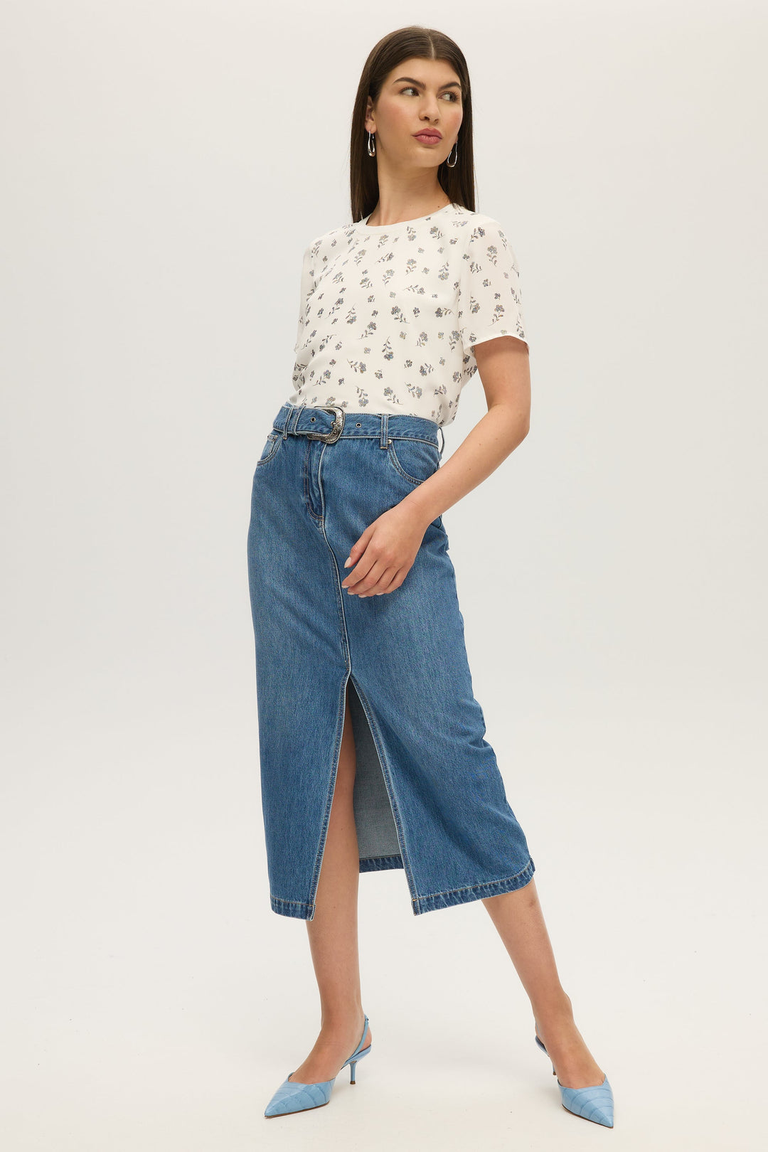 Denim Style Midi Skirt