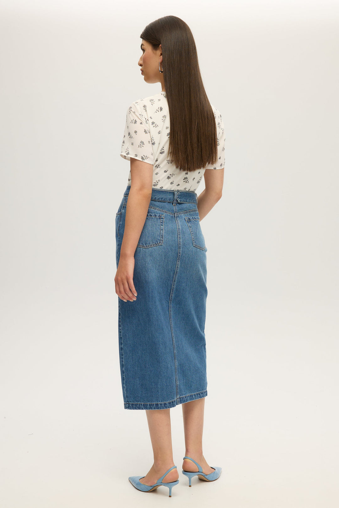 Denim Style Midi Skirt